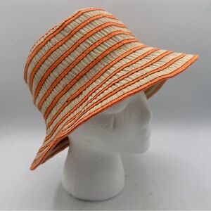 Orange & Natural Striped Floppy Sun Hat – Wide Brim Summer Hat – One Size